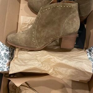 Frye Tan Ankle Booties with Stacked Heel